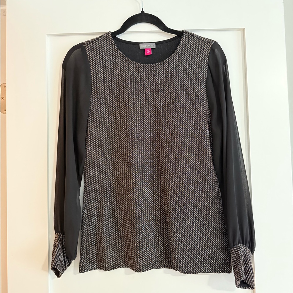 Vince Camuto Black and Gray Patterned Blouse